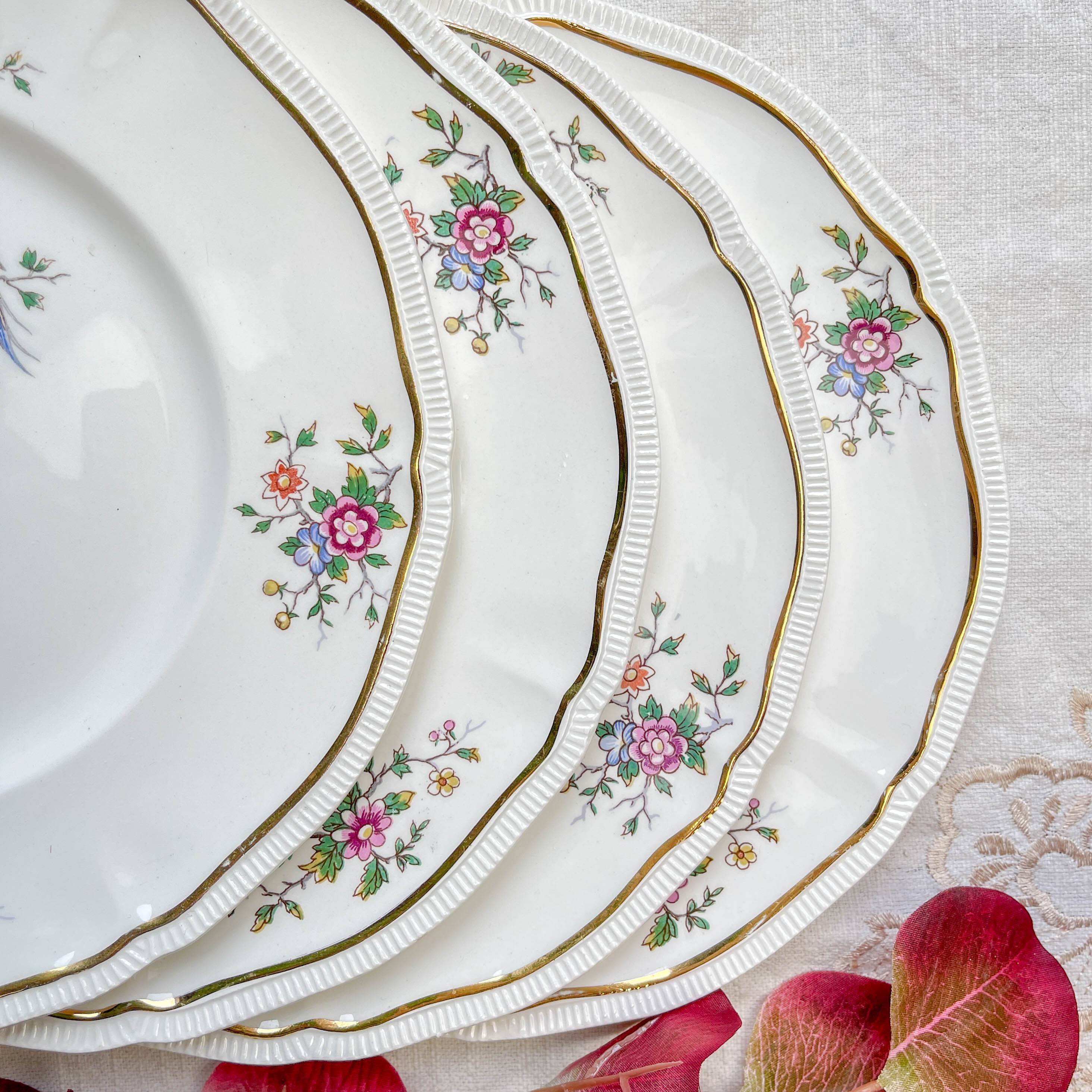 5 Vintage Longchamp Chantilly Porcelain Dinner Plates - Bird Motif