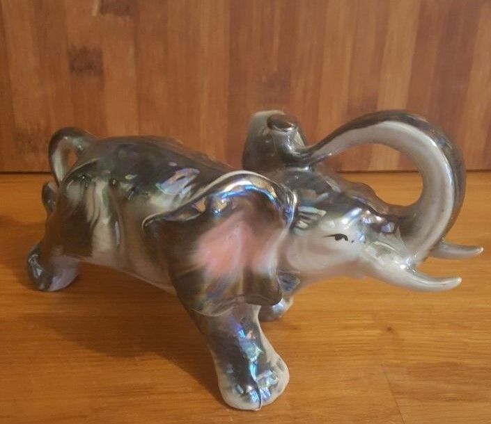 Vintage elephant in iridescent Art Deco ceramic