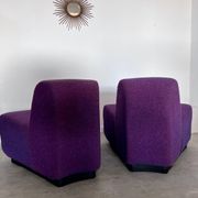 Lot 2 low chairs Space Age design from the 70s purple fabric vintage armchair