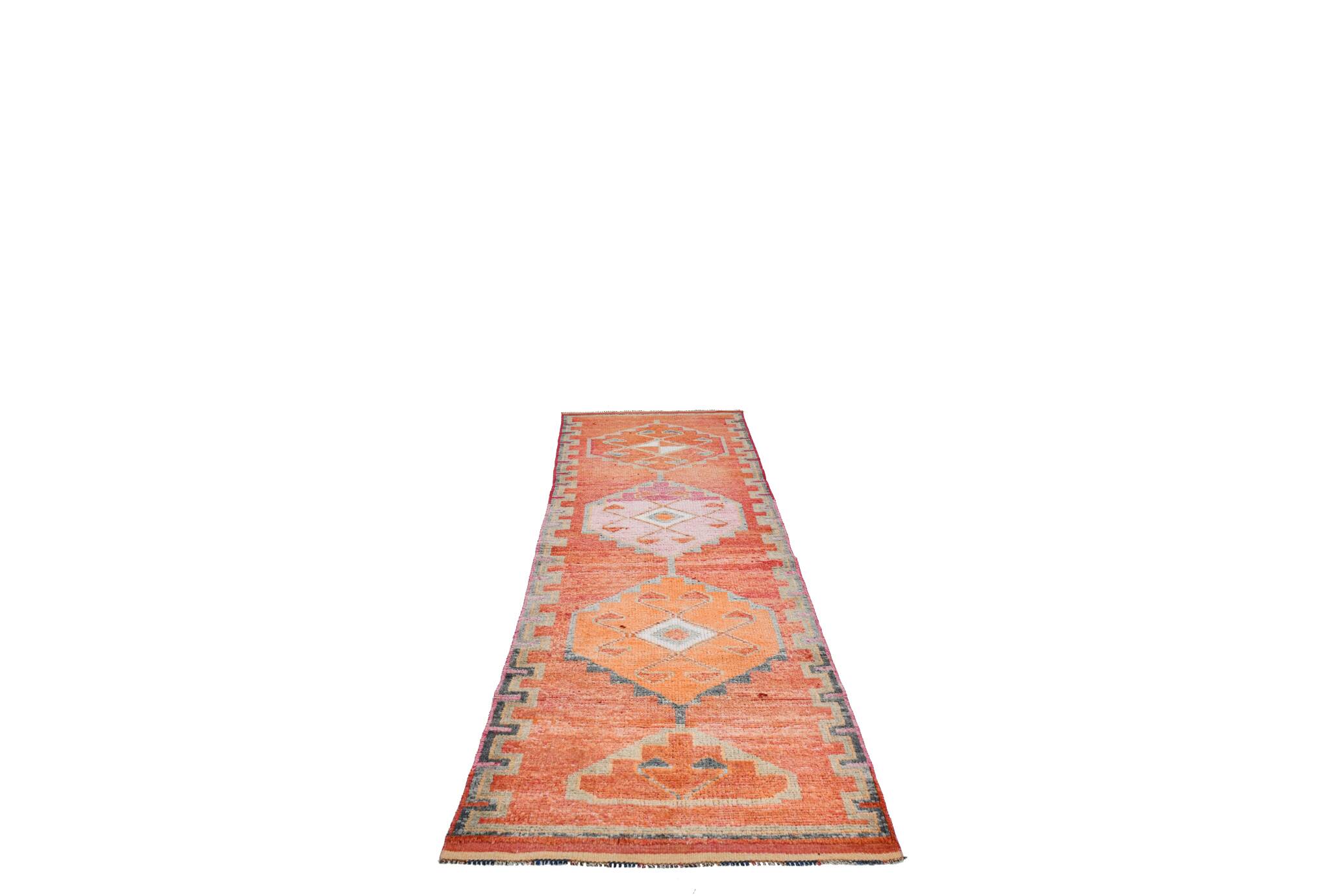 3x11 Red & Pink Super Soft Vintage Runner Rug, 98x335Cm