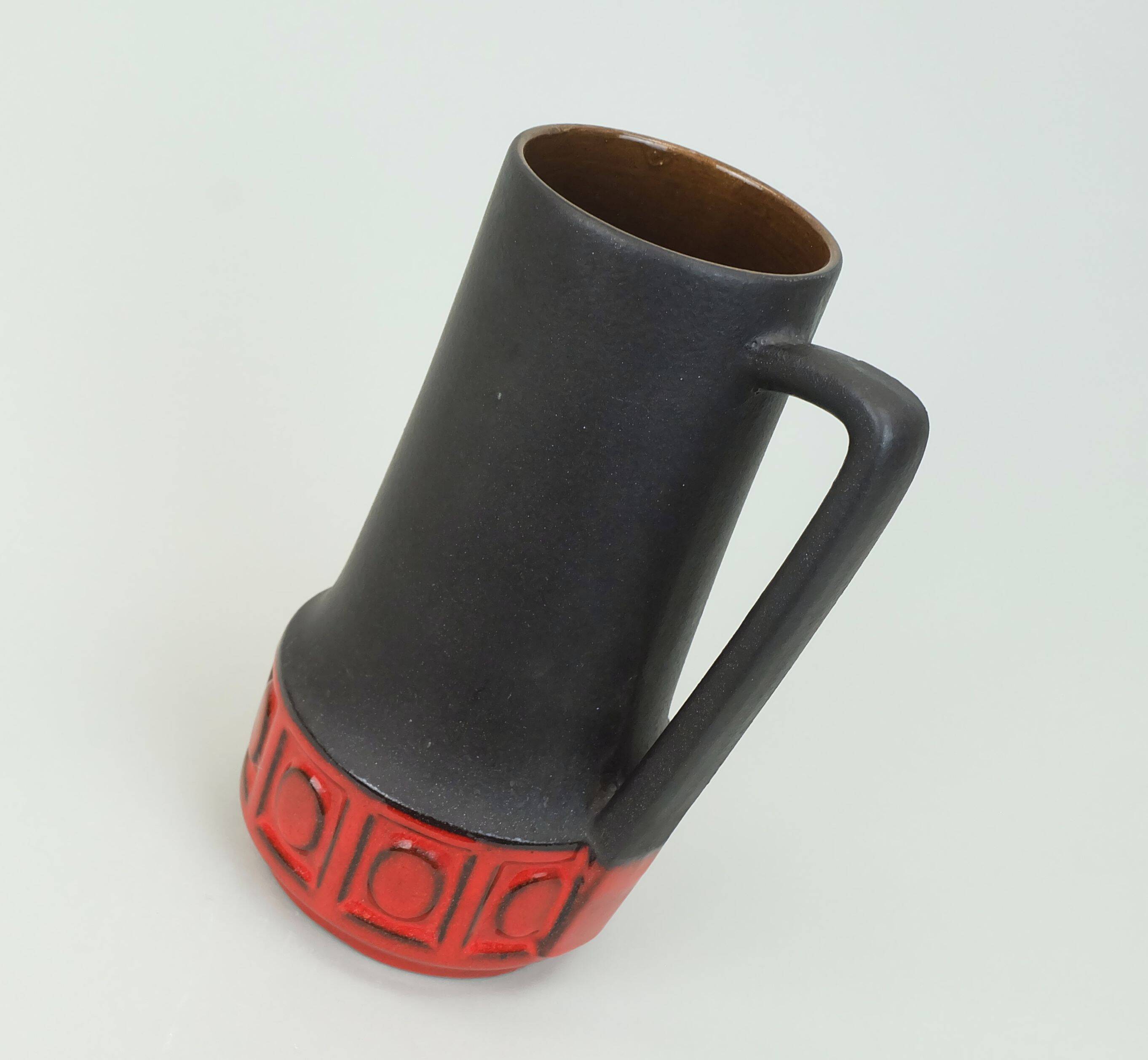 1960s vintage scheurich VASE model 411-25 matte brown glaze red pattern