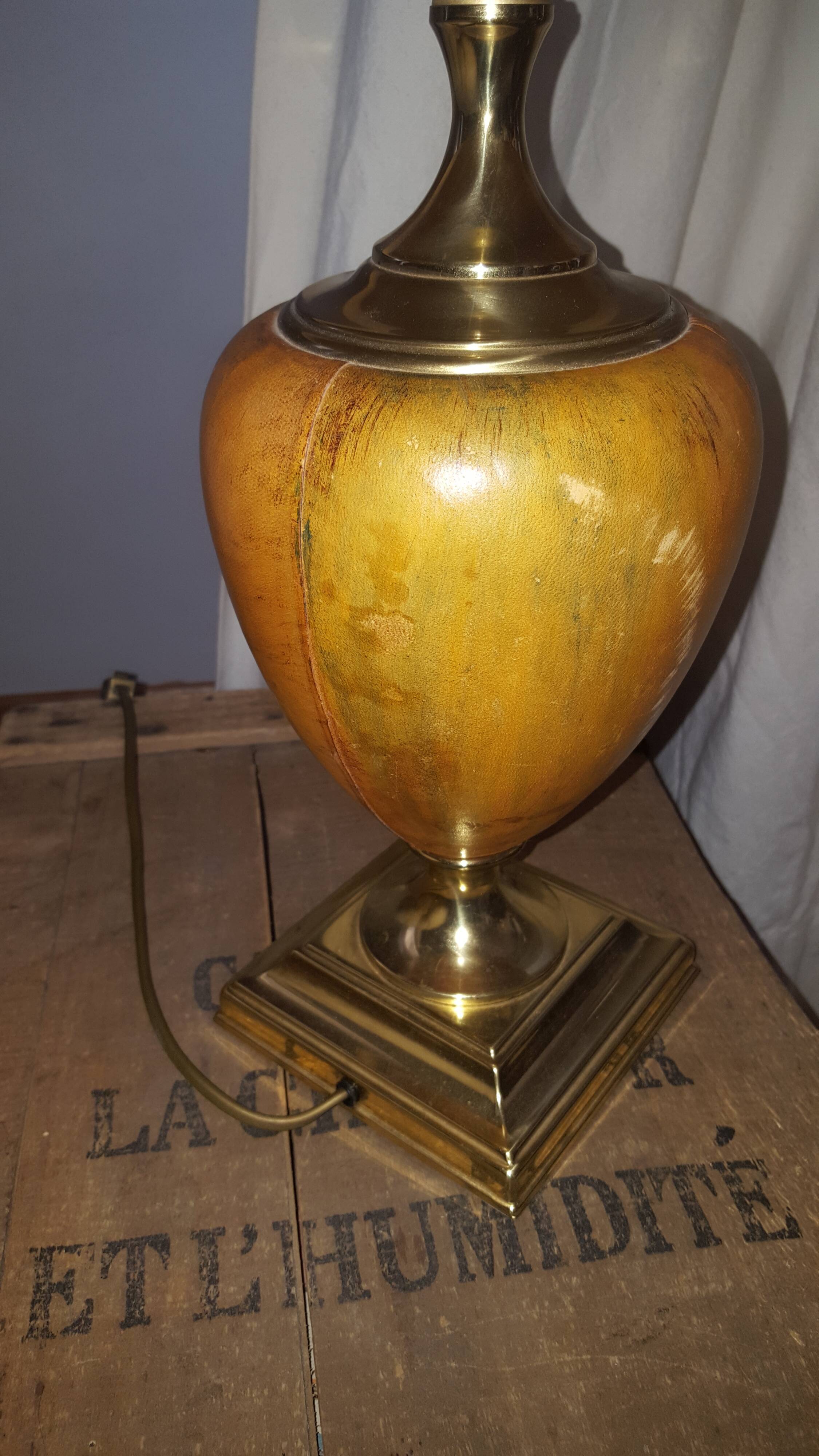 Lamp  dolphin, leather and brass