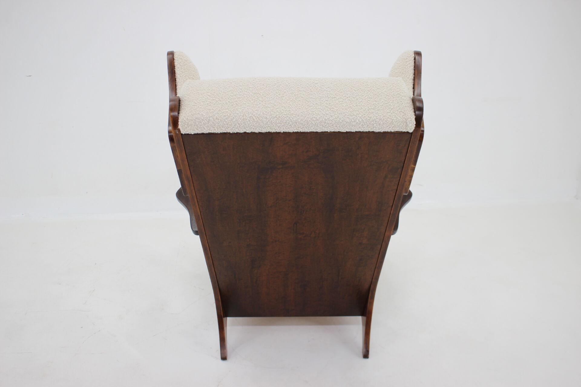 1940s large wing chair in wool boucle, restored