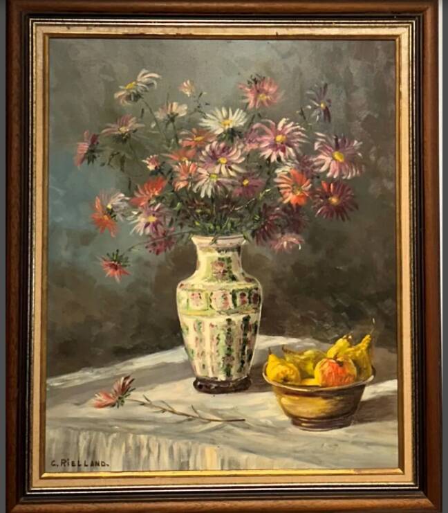 Christophe Rielland XX century. Oil on canvas with a bouquet.