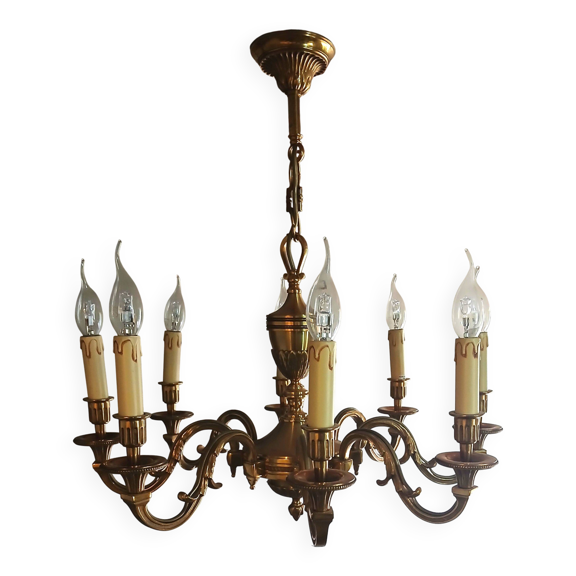 Bronze chandelier with 8 branches Lucien Gau Paris model 16938