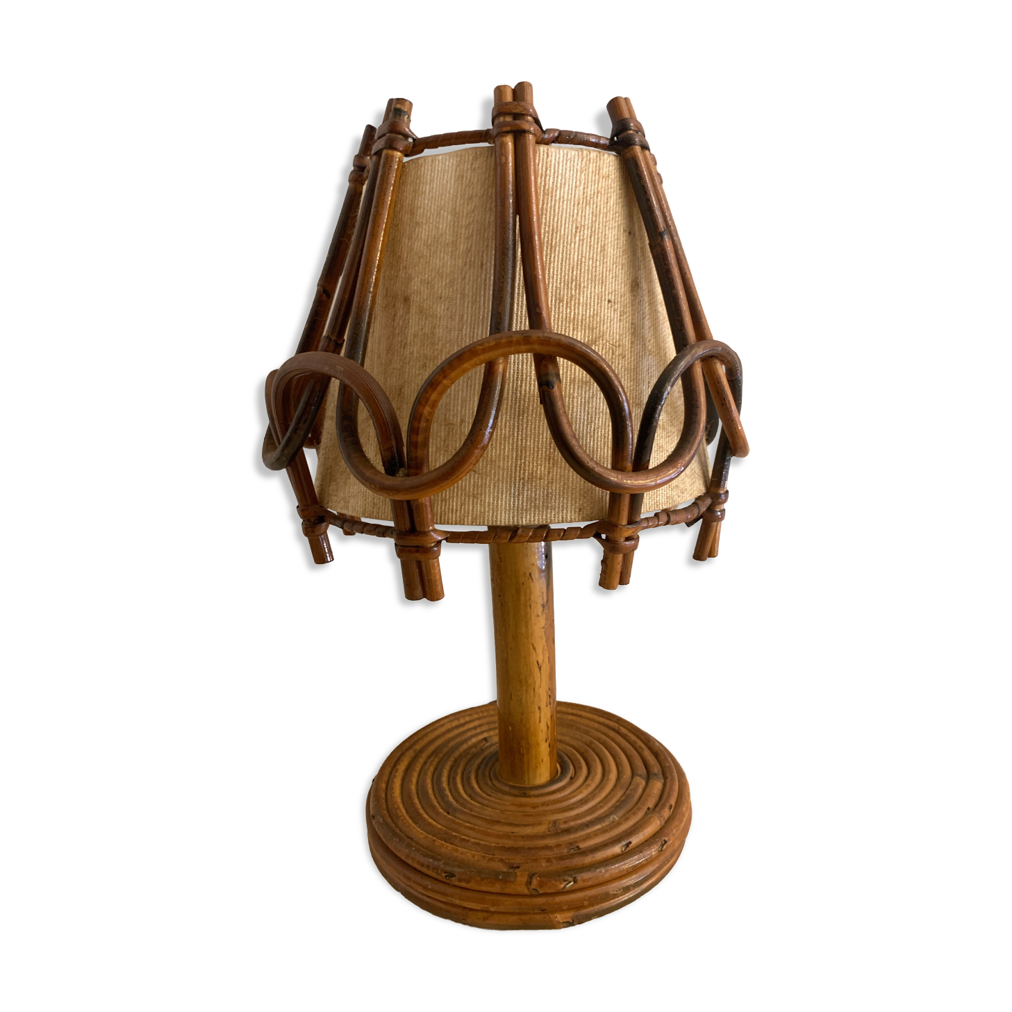 Lampe en rotin Louis Sognot 1950