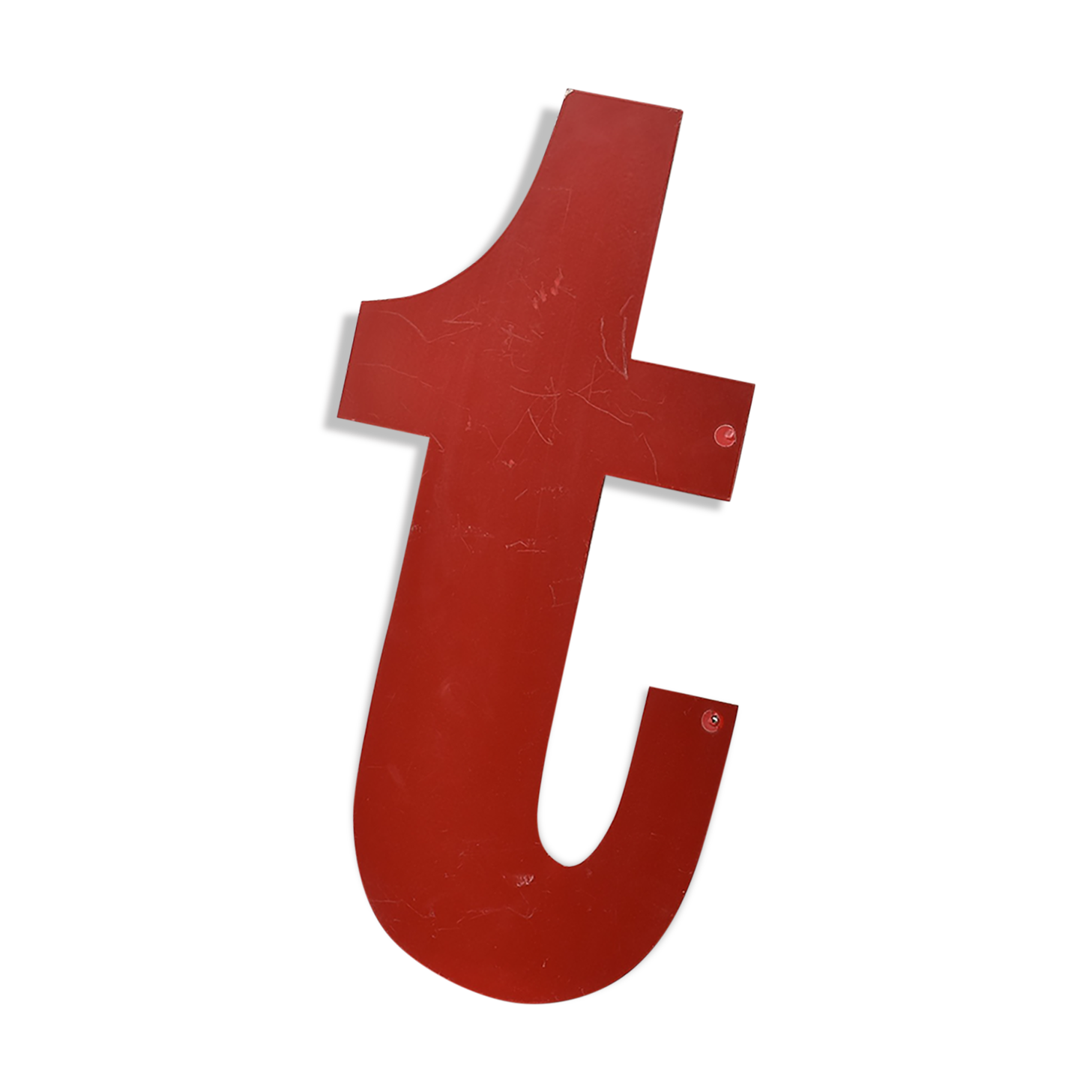 Industrial letter "t" in red metal
