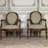 Pair Of Louis XVI Armchairs In Carved Wood, 18th Century