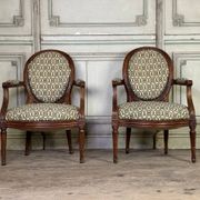 Pair Of Louis XVI Armchairs In Carved Wood, 18th Century