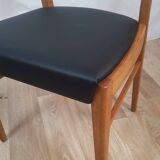 Vintage Danish teak chair – black faux leather seat (1960s)
