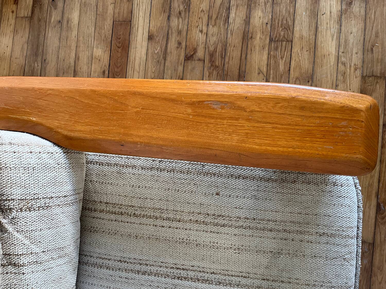 Maison Regain style modernist armchair in solid elm