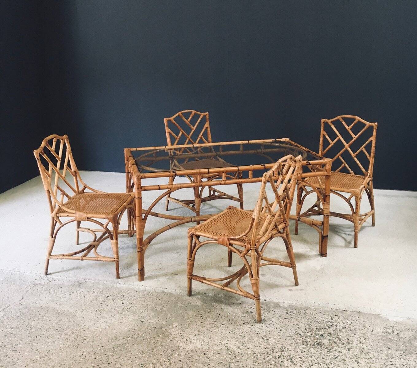 Mid-Century Chippendale Bamboo Dining Table, Italy, 1960s