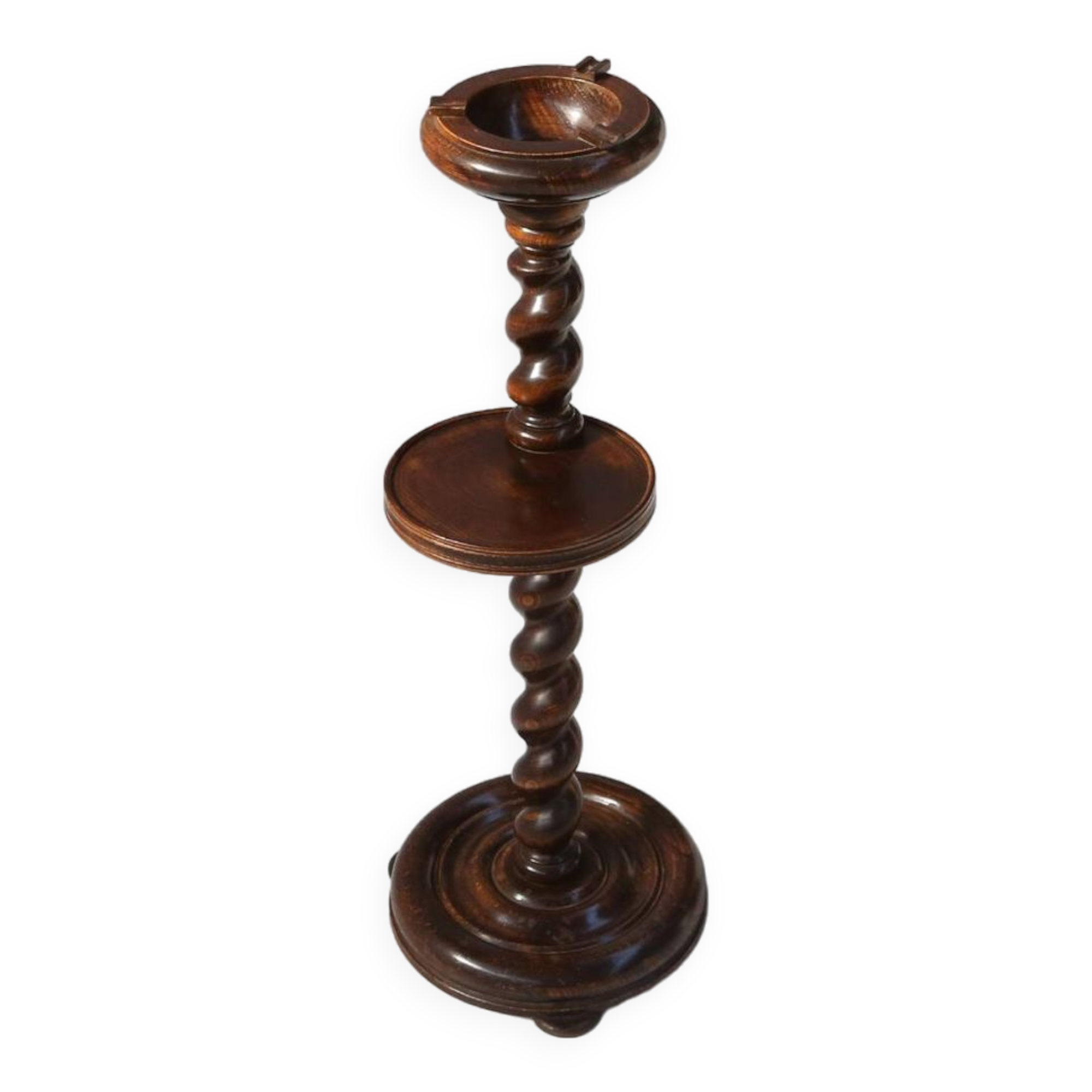 Art Deco oak ashtray on hand-turned base, France, 1930s