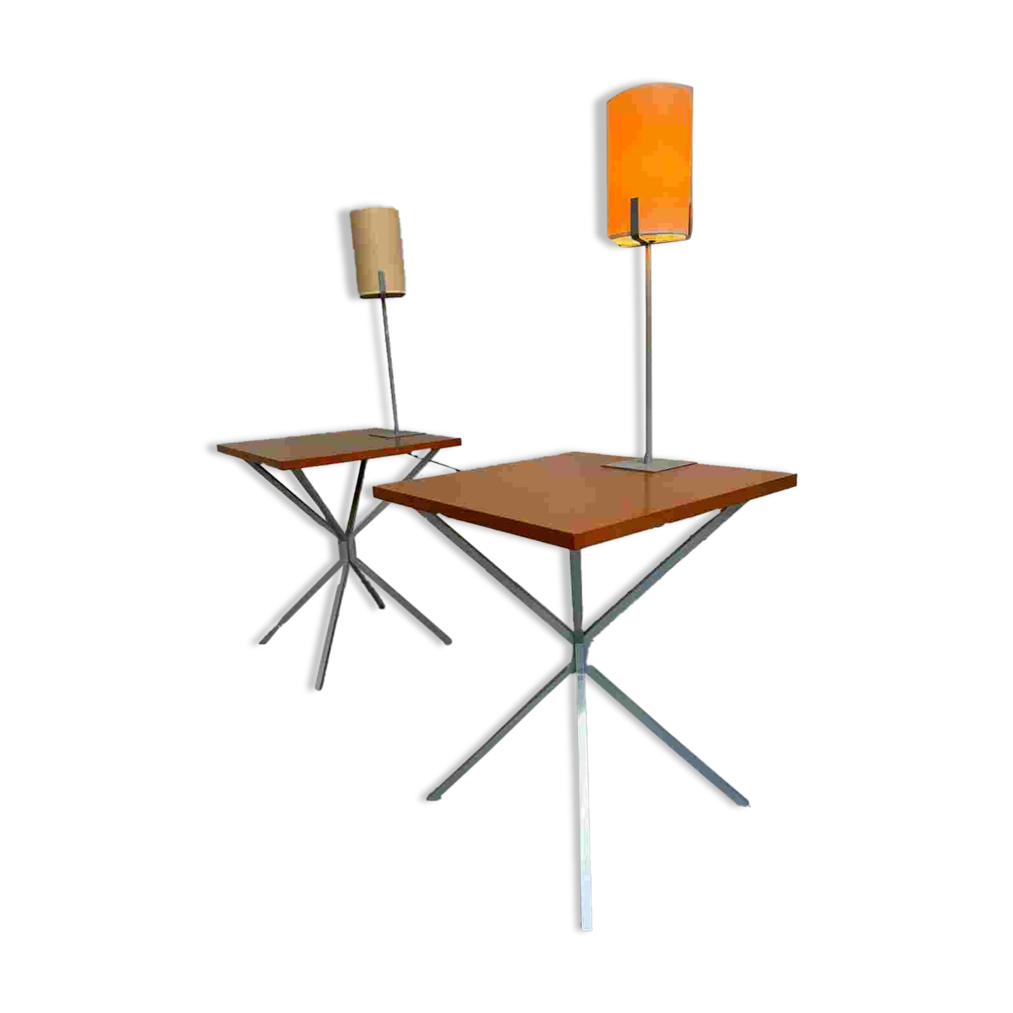 Side table / bedside table with designer lighting, Ligne Roset metal and wood