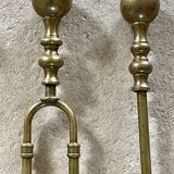 Brass fireplace accessory set with vintage stand