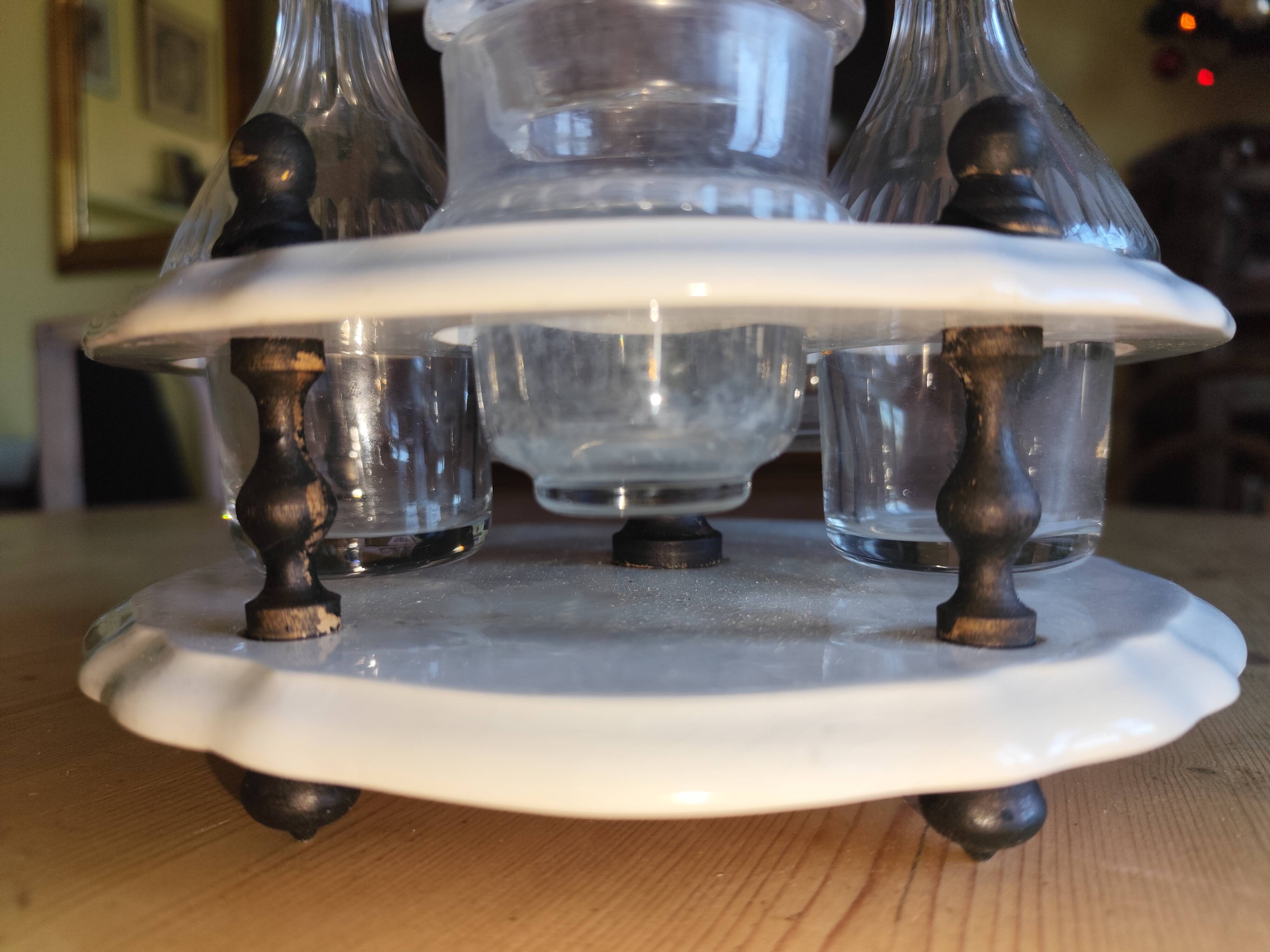 Serviteur de table 1900, 5 récipients pour huile vinaigre condiments  Gien