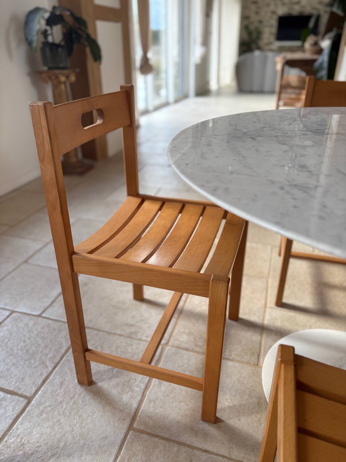 6 solid beech chairs by André Sornay