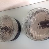 Pair of round ceiling lights in glass ice vintage 60-70s