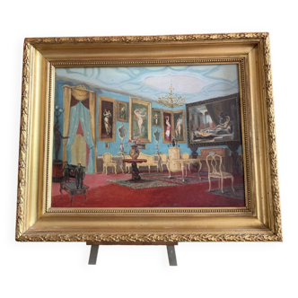 Scène d'Intérieur. Huile Sur Panneau XIXème