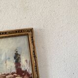 Oil painting “Sicilian procession” 1960, wooden frame and glass