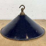 Industrial British Dark Blue Enamel Factory Pendant Lamp, 1950s