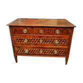 Louis XVI commode with marquetry featuring precious wood cube decoration, 18th century.