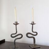 Pair of wrought iron candlesticks