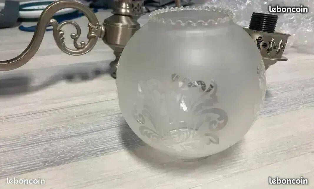 Pewter pendant light with glass globes