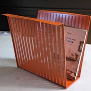 Vintage metal magazine rack in perforated orange/Mathieu Mategot style/70s