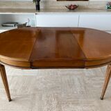 Round table in solid cherry wood Louis XV style and 2 extensions