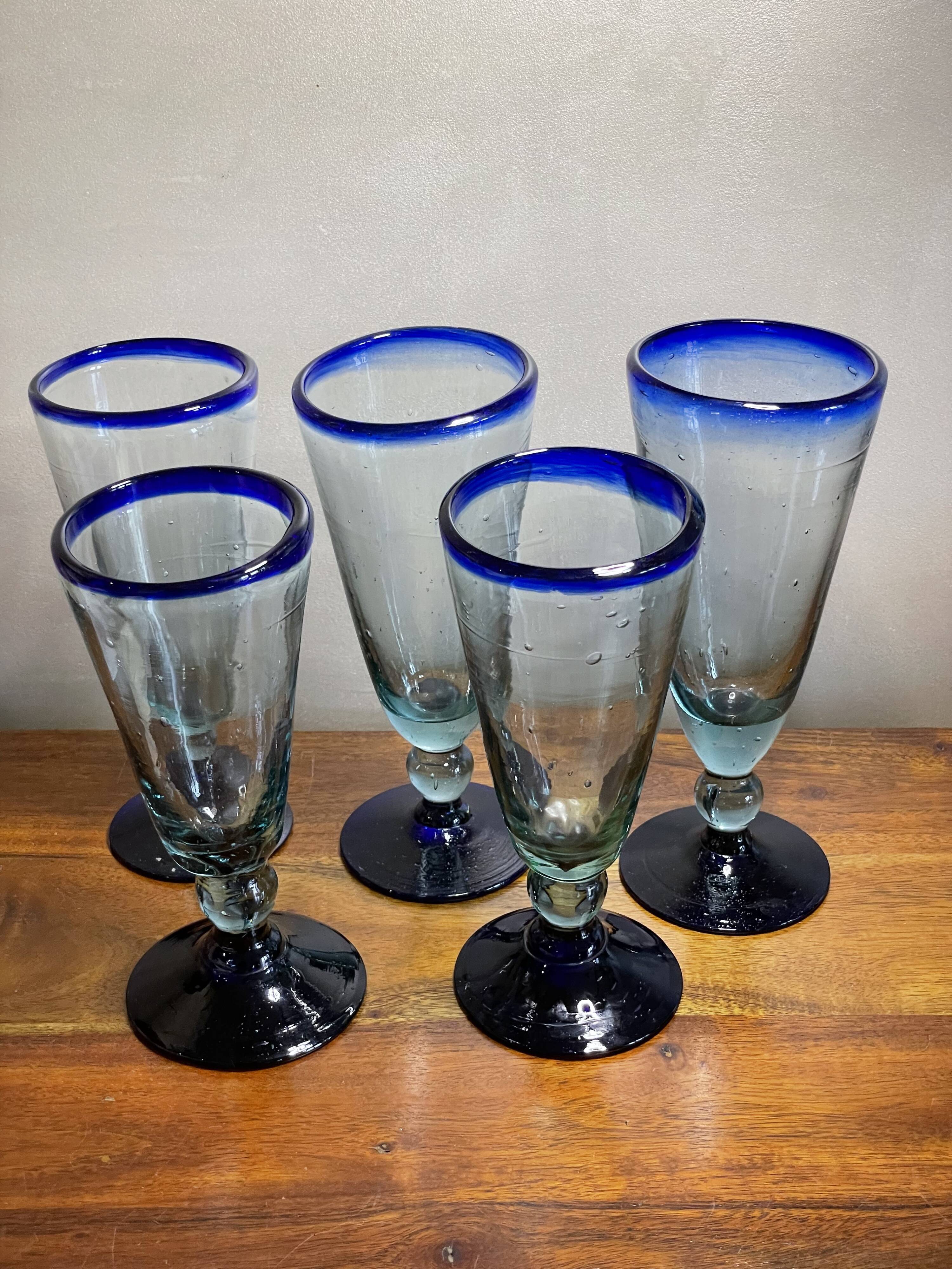 5 handmade foot glasses bubbled glass