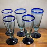 5 handmade foot glasses bubbled glass