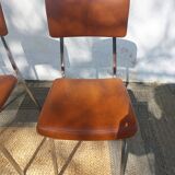 3 stainless steel tube chairs and faux leather, vintage