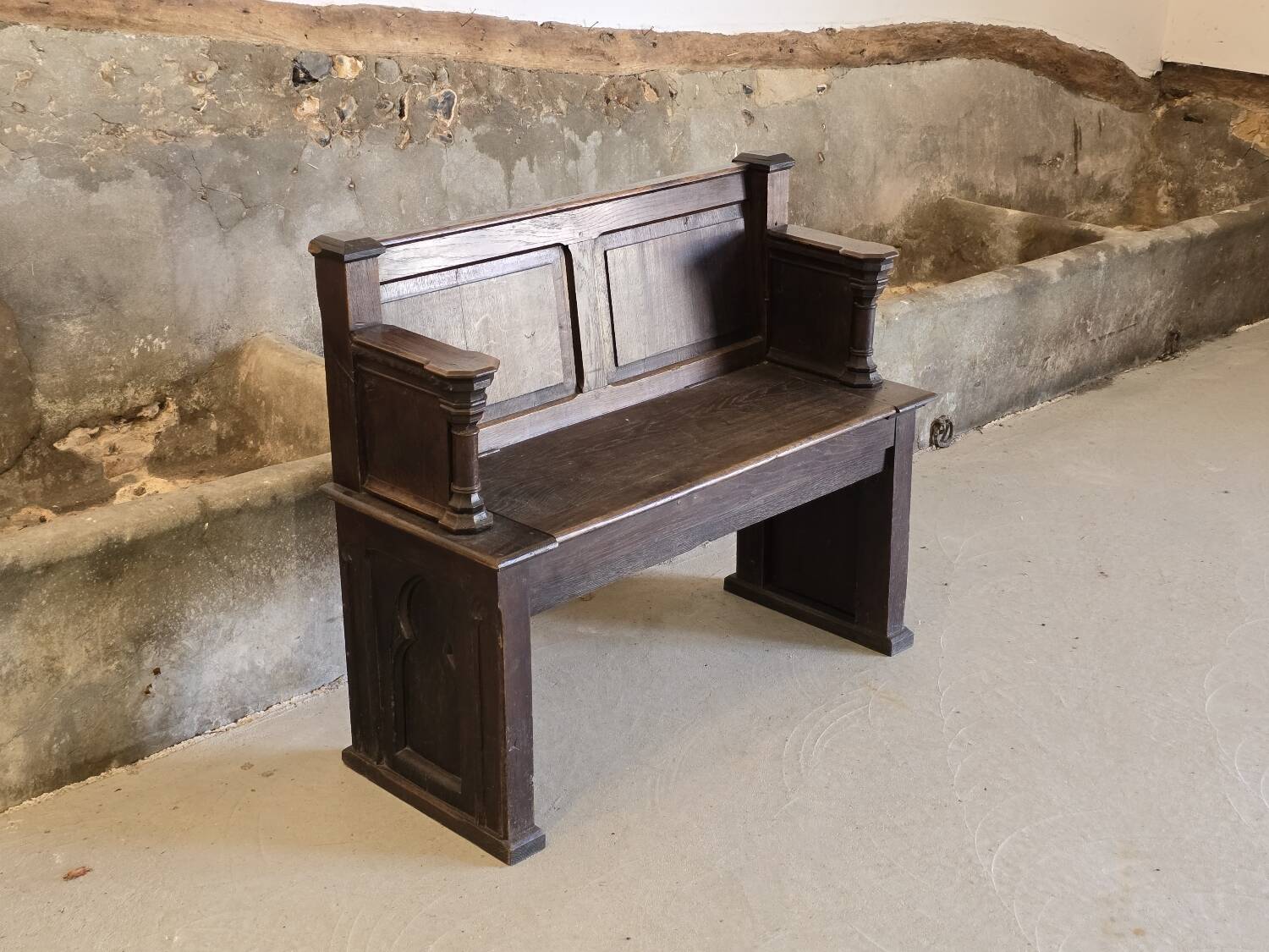 Small 19th century church chest bench in solid oak