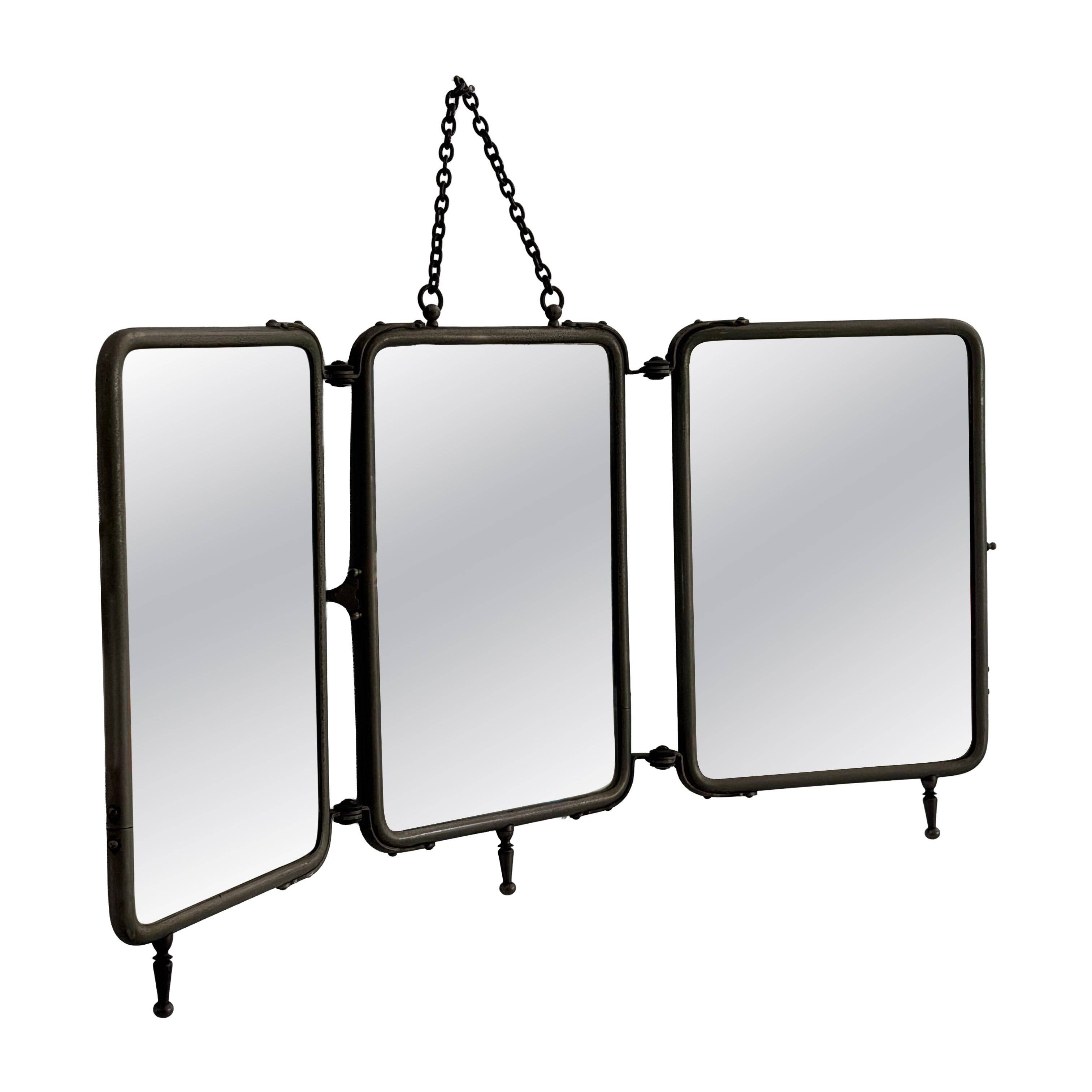 Art Deco 3 Nickel-plated glass covers Table or wall mirror, 1940s, Italy