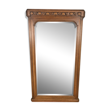 Walnut mirror and bevelled ice cream Art Deco era  - 160x90cm