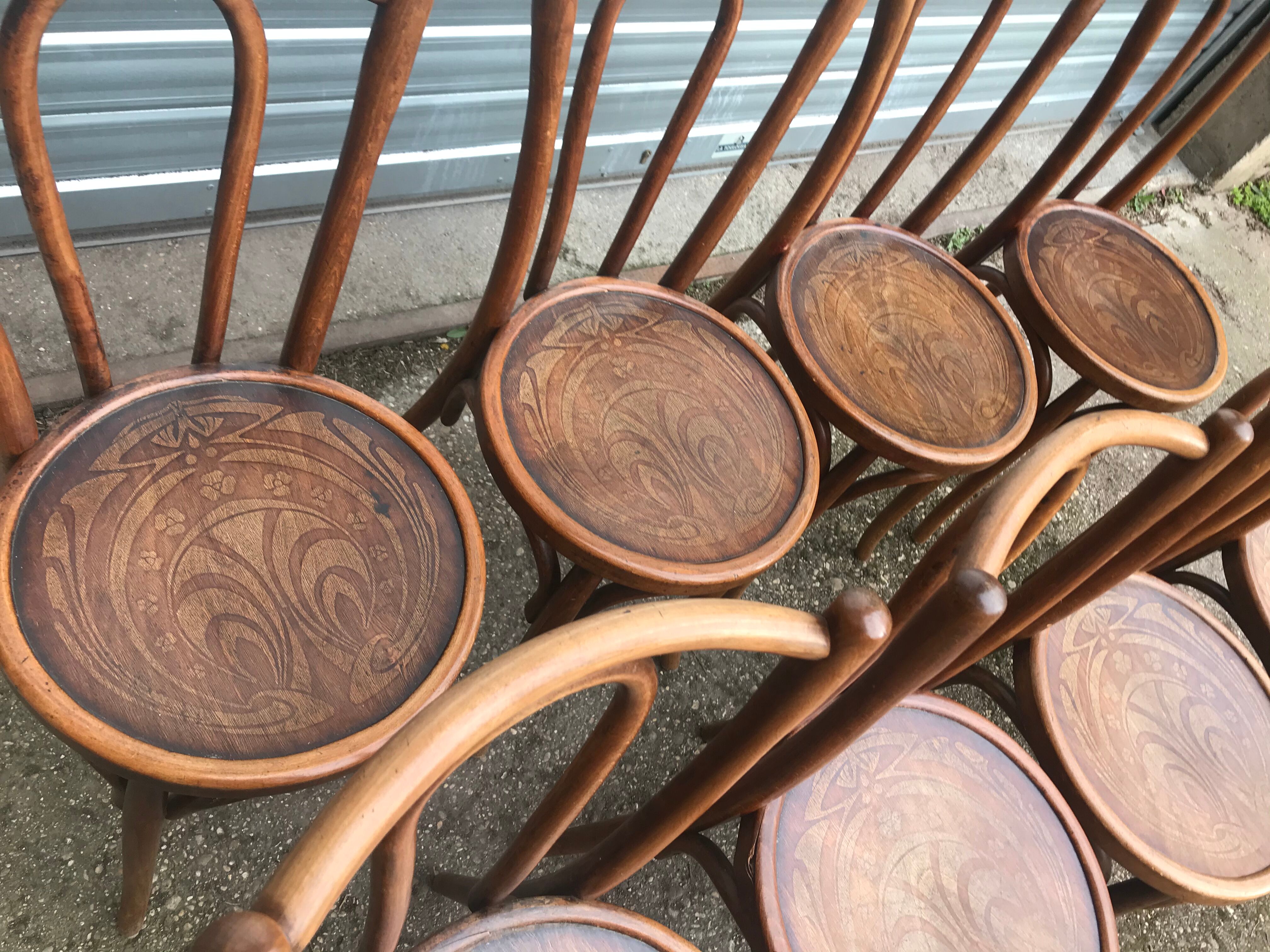 Suite of 8 Viennese bistro chairs "W.Baumann"