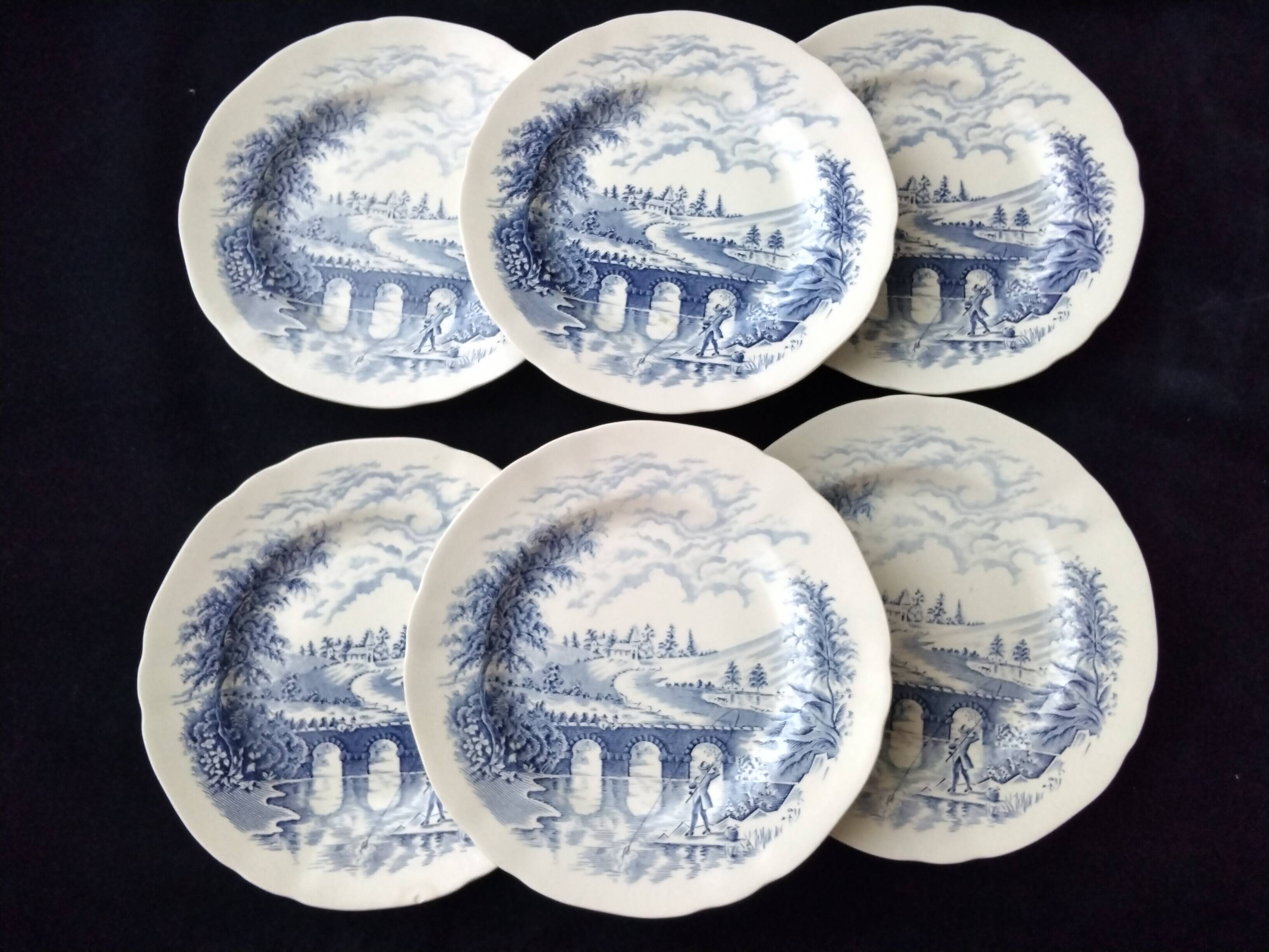 Cake or dessert service in English porcelain 7 pieces