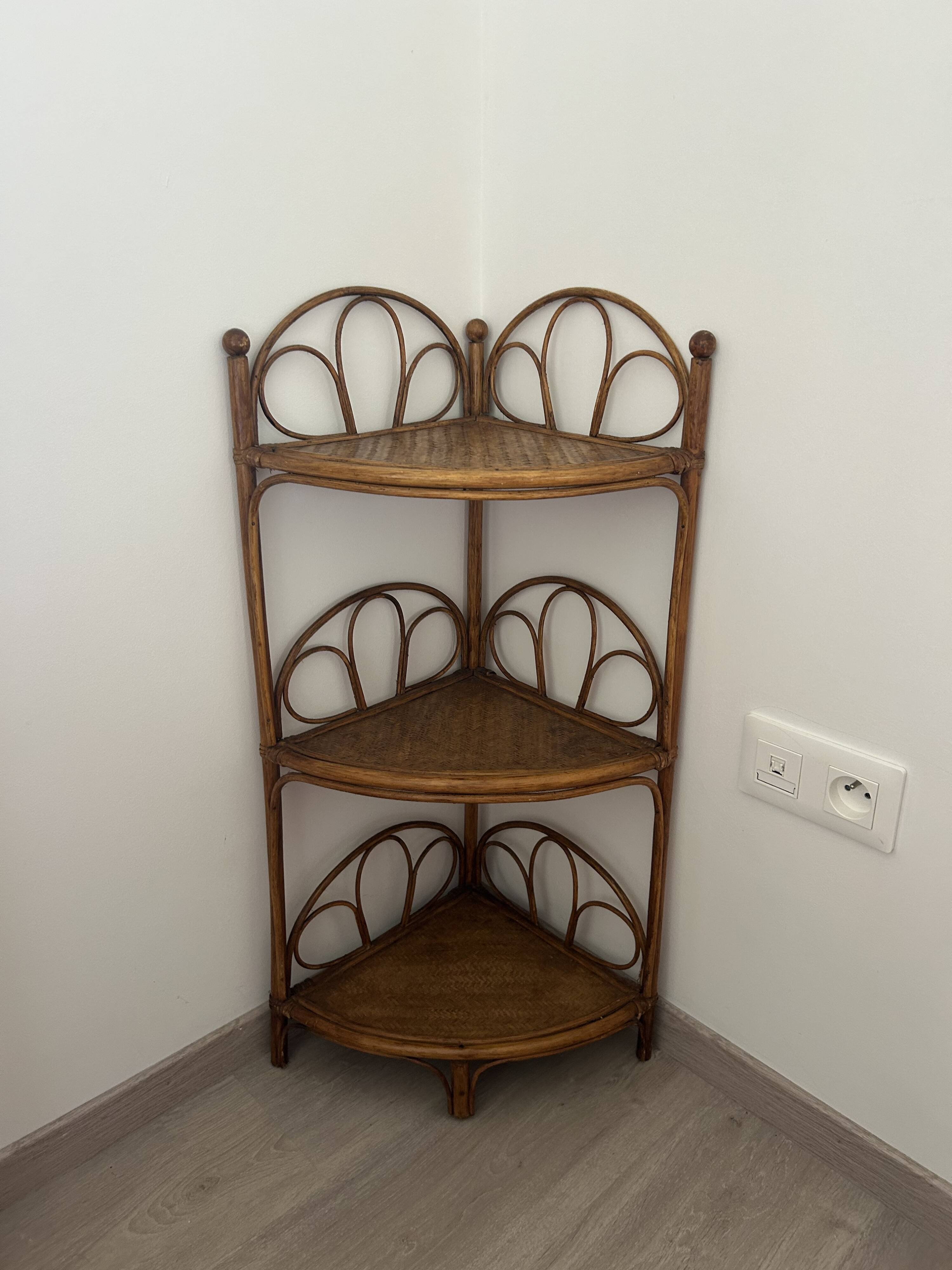 Corner bedside tables in rattan