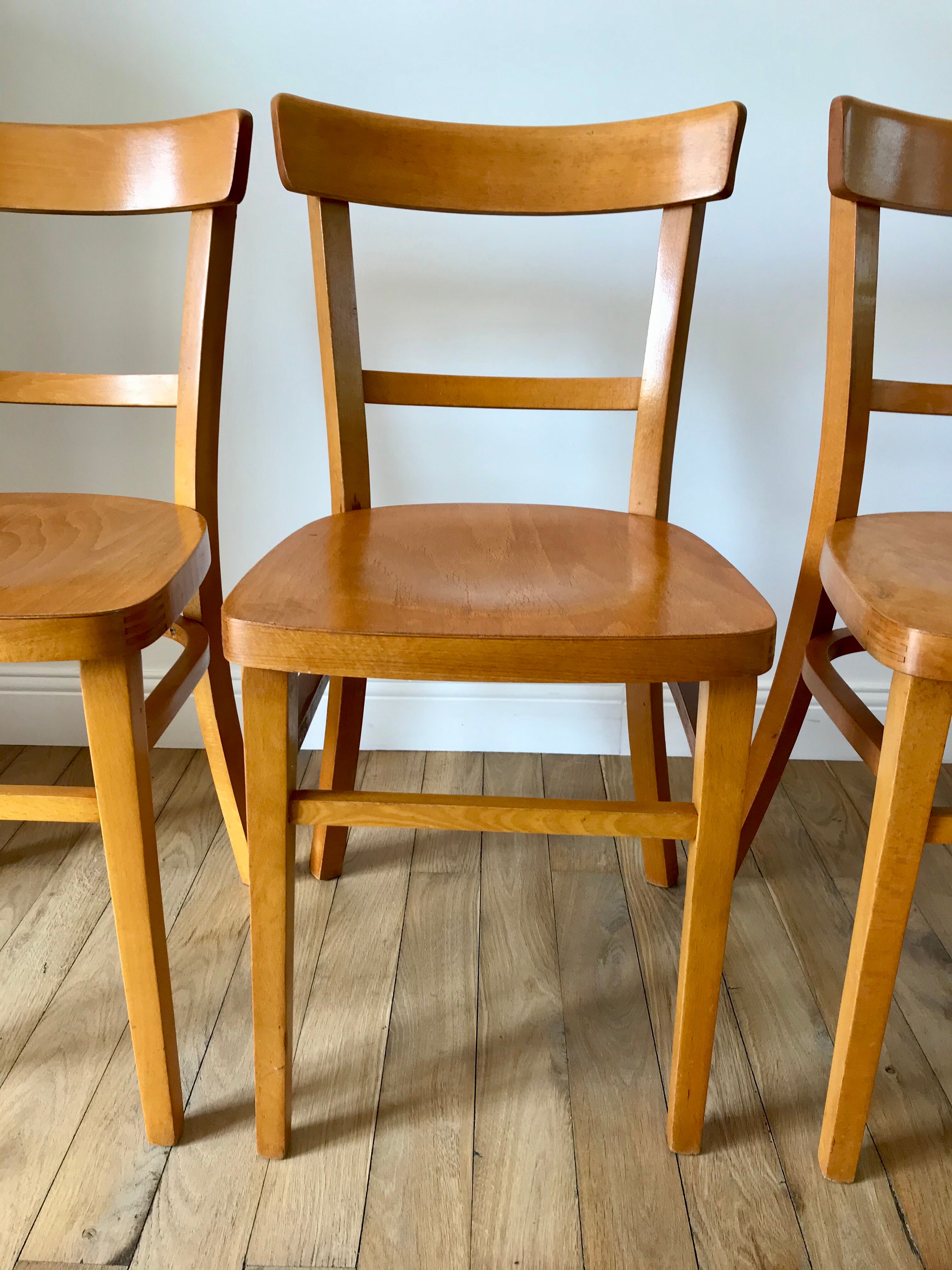 set of 4 Thonet bistro chairs in curved wood honey Mid-Century 50s