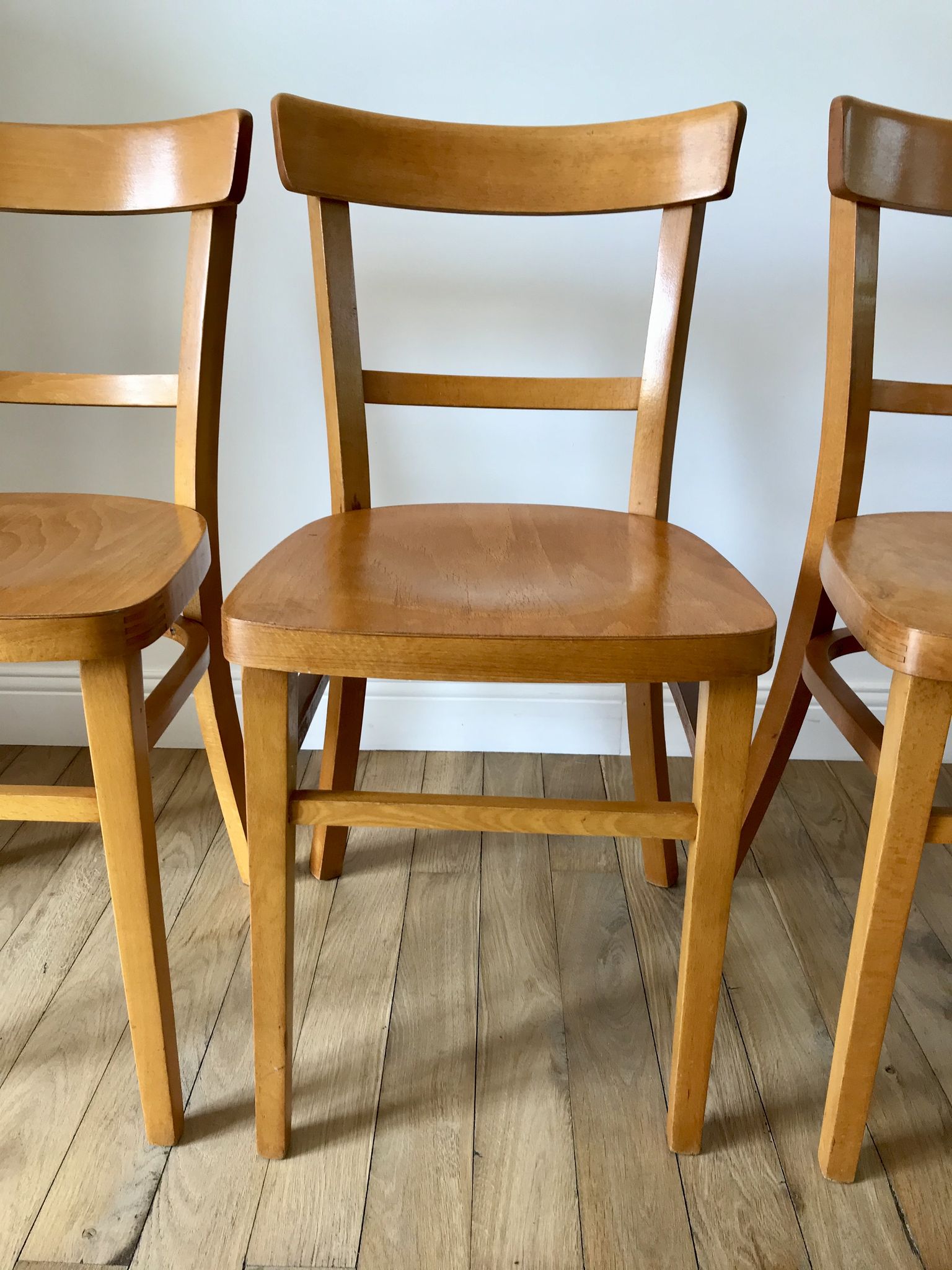 set of 4 Thonet bistro chairs in curved wood honey Mid-Century 50s