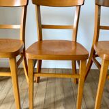 set of 4 Thonet bistro chairs in curved wood honey Mid-Century 50s