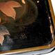 Set of two brown and black Chinese lacquer trays with bird decor