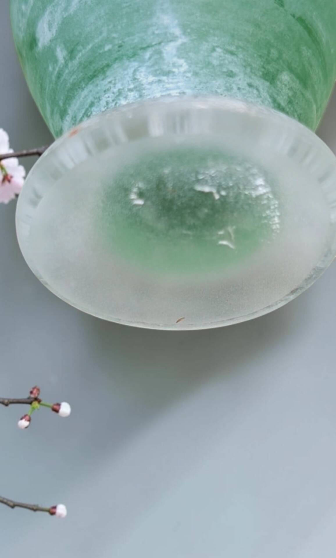 Small green Murano vase with handles – blown glass - "scavo" type