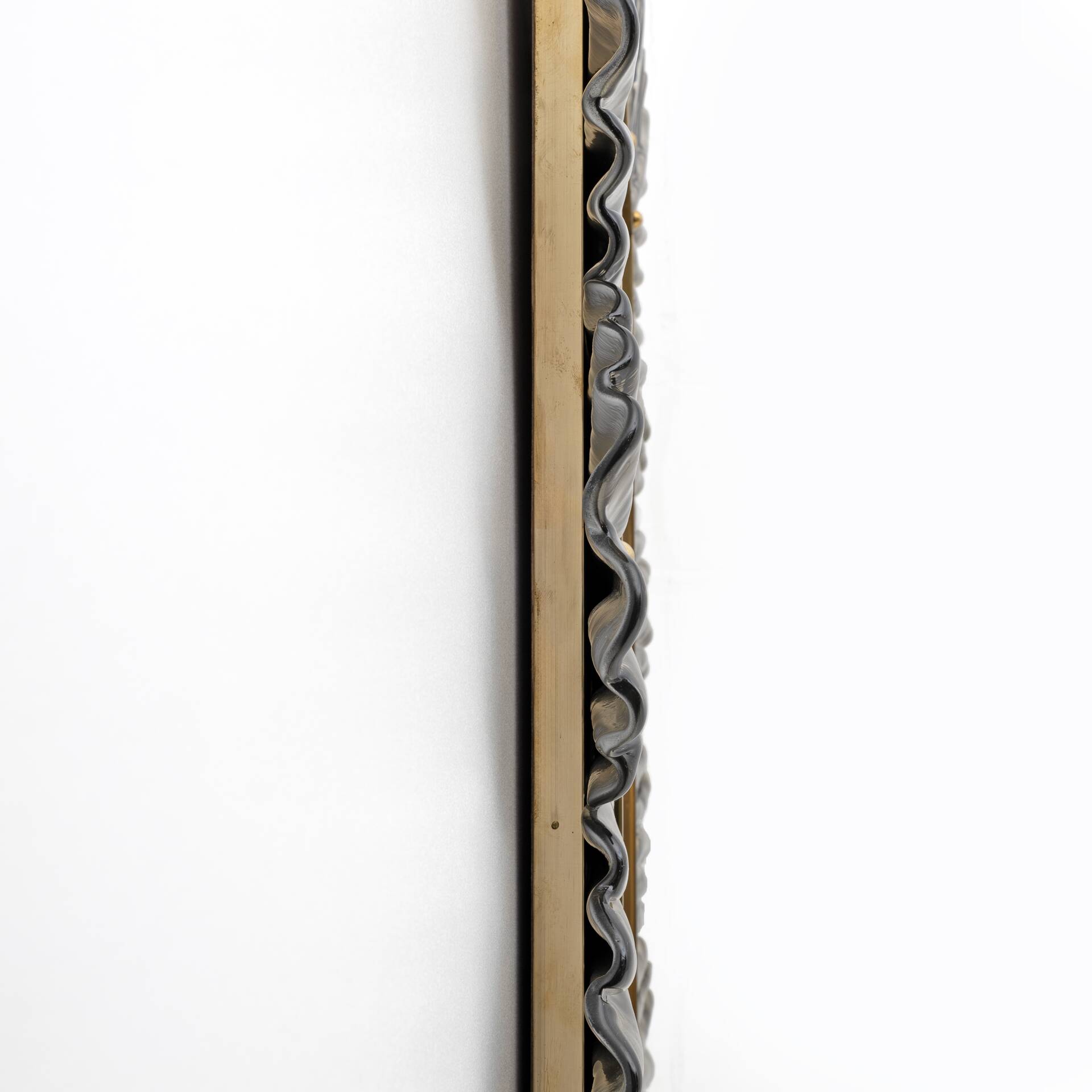 Mid-Century Modern Italian Brass and Leaves Murano Glass Wall Mirror