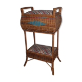 Furniture vintage 70 sewing basket in rattan and wicker