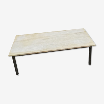 Rectangular chrome and travertine coffee table