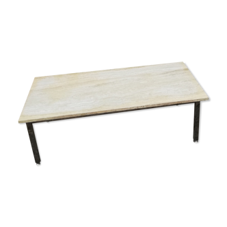 Rectangular chrome and travertine coffee table