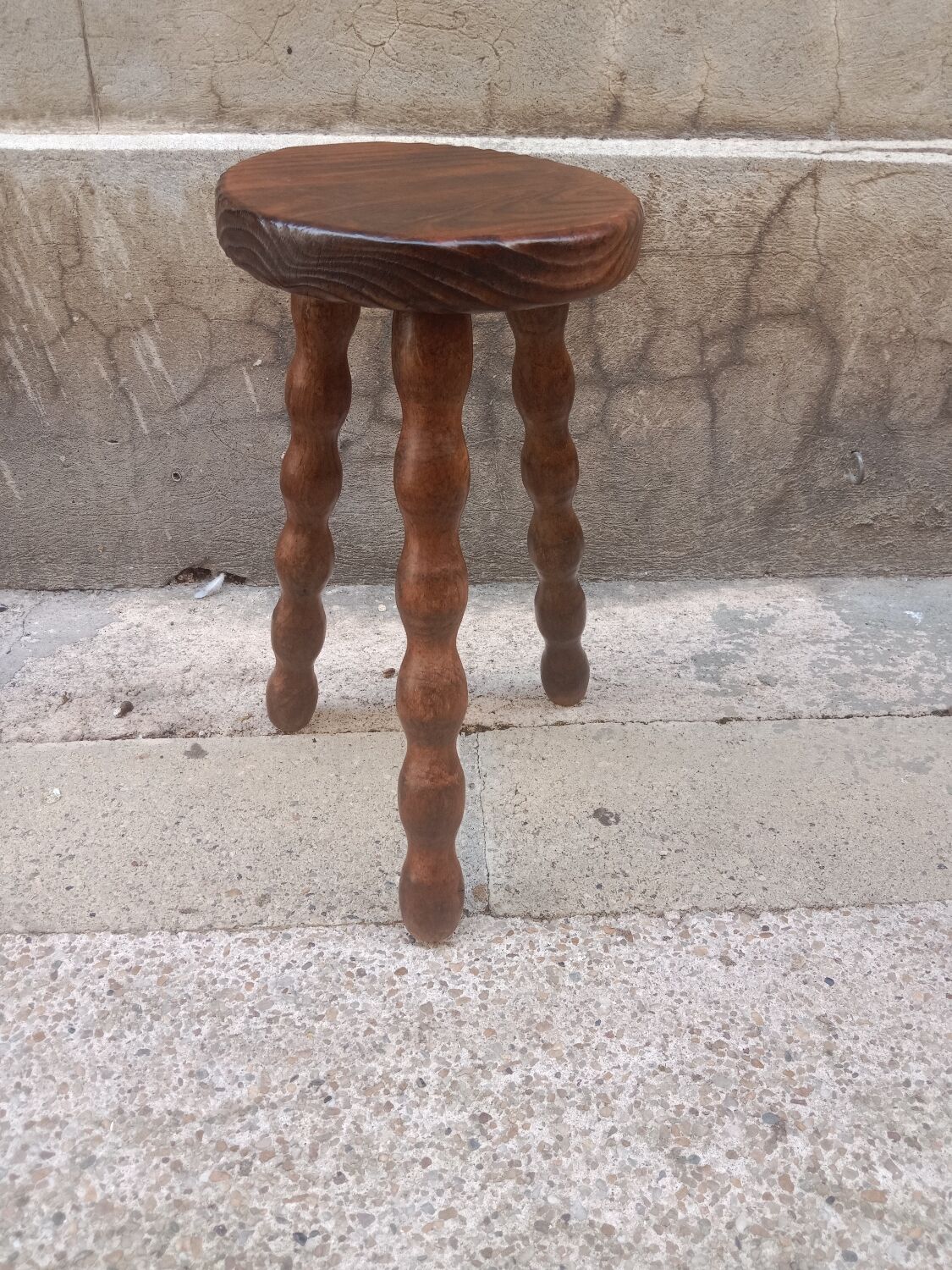 Beaded wood tripod stool