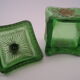 Bonbonnière verre moulé pressé vert doré Cristallerie de VALLERYSTHAL